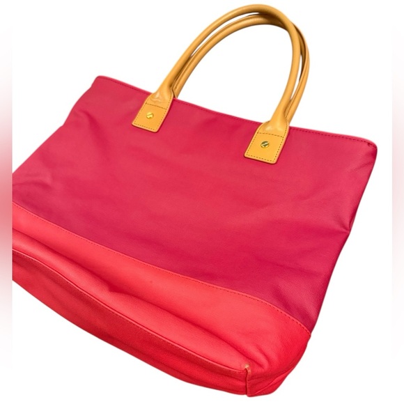 Tory Burch JAYDEN Dipped Canvas Leather Tote Medium Bag Red Auburn Carmine - Picture 4 of 10